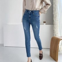 바보사랑 여자 히든밴딩 9부 찢청 스판 스키니 데님팬츠.옷자락(무료배송)