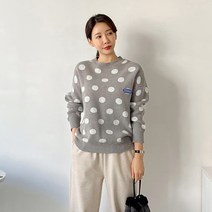 퍼니걸스 9702 루즈핏 도트 땡땡이 라운드 니트 여성의류