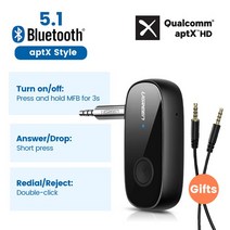 카오디오블루투스UGREEN-무선 블루투스 오디오 어댑터 5.0 ptX LL 3.5mm UX 잭 차량 P 헤드폰 마이크용, 01 Bluetooth receiver