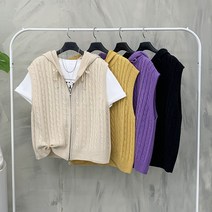행복여[가을신상무배]벤느 꽈베기 후드 니트 조끼