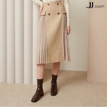 JJ지고트 플리츠 배색 울 헤링본 스커트 GMBA0SK30