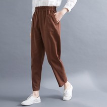 카키 스타일리쉬 면 마 팬츠 가을 9부바지 와이드 루즈핏 빅사이즈 여성의류 캐주얼바지 린넨 슬림핏 배기 724956437
