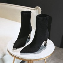 밍브띠 무지 하이힐 삭스 앵클부츠