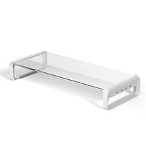 클라빙 강화 유리 모니터 받침대 스탠드 USB 포트 화이트/블랙, USB 모니터 받침대(화이트)