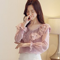 가바바 여성 블라우스 앞에서붙 뒤까지 시선을 강탈할 레이스 리본 데이트룩 블라우스 G26285