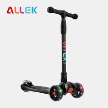 스턴트 스쿠터 Allek-어린이 3 륜 킥 와이드 PU 라이트 업 휠 높이 조절 가능 3-12 세 어린이용 블랙, 한개옵션0