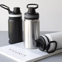 넓은입구 뚜겅껑리콘 손잡이 스텐 텀블러 400ml 사무실텀블러 가정용보온병, 실버