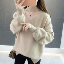 아이엠몽 여성 초커 니트 브이넥 티셔츠 청순 스타일 폴라리