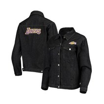 더 와일드 콜렉티브 여성 블랙 LA레이커스 패치 데님 버튼업 자켓, Black, 2XL