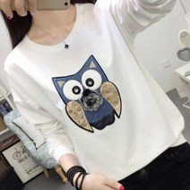 블랙보이 여성용 티셔츠 여성 깔끔한 티셔츠 부엉이 그림여성 라운드셔츠 여성티셔츠(00054)