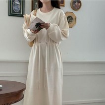 [다잇템] 여자 FW 벨티드 박시핏 보온 민무늬 롱원피스