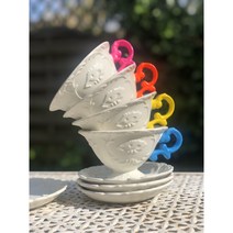 [셀레티] 아이웨어 티세트 1인조 Seletti I-Wares Teacup saucer and spoon 3P (옐로우/핑크/블루/그린/오렌지/골드 색상선택) 영국직배송, 오렌지