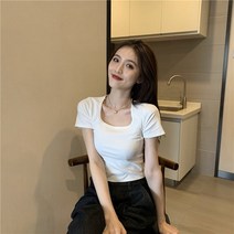 빈티지 클럽 슬림 데일리 쁘띠 나들이 댄스 여자 크롭티 스퀘어넥 레이스 러블리