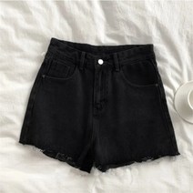한국어 높은 허리 원시 가장자리 데님 반바지 여성 기본 버튼 포켓 반바지 여성 모든 경기 Streetwear 데님 짧은
