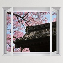 아트박스/꾸밈 iy884-벚꽃드리워진기와집_창문그림액자(중형), H타입-아이보리화이트