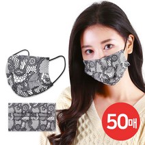 케이에스몰 3중필터 일회용마스크 레이스 화이트 (50매) 덴탈마스크 패션마스크 패턴마스크 겨울마스크 남성 여성 마스크 비말마스크 대형마스크 성임마스크, 50매