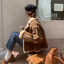 [스웨이드/2olor] 신상! 스웨이드 크롭 무스탕 / 데일리 겨울 양털 인조가죽 숏 자켓 코트 점퍼 러블리 페미닌 뽀글이 카라