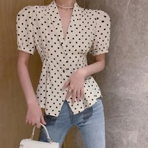 이지핏 도트 블라우스 카라넥 퍼프소매 플레어핏 체형커버 블라우스 여성셔츠 퍼프블라우스 여성블라우스 여성남방 리본블라우스 레이스블라우스 오피스룩 하객룩 쉬폰블라우스 셔링블라우스 민소매블라우스 여자흰셔츠 여성브라우스