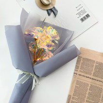두리꽃방 홀로그램 장미 꽃다발 무드등 기념일 생일선물, 3송이, LED조명있음, 블랙