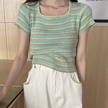 [랜덤플레이] 스트라이프 그라데이션 반팔니트티