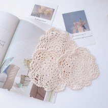 패브릭 티코스터 마크라메 레이스 컵받침 면 천티코스터, 화이트