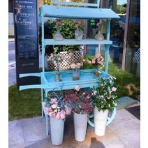 화분 꽃 진열대 마차 매대 식물장 수레 받침대 선반 인테리어 랙 나무 전시 받침 카트, 19 C 블루 카트 플라워 스탠드