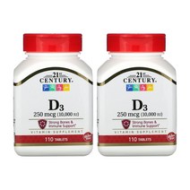 21세기센트리 비타민 D D3 디 콜레칼시페롤 10000IU 칼슘 57mg 110정 2통, 1개, 기본