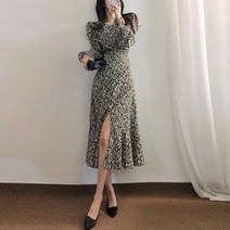 요시아나 [당일발송] 뮤엘라 스퀘어넥 잔꽃 퍼프소매 인어라인 롱원피스 -2컬러