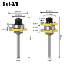 나무홈파기 6mm6 35mm8mm 생크 2pcs 텅 앰프 t 슬롯 조인트 조립 라우터 비트 바닥 패널 목공 도구 밀링 커터, 6mm 생크