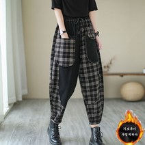 여성 가을겨울 체크 기모바지 와이드 조거팬츠 허리밴딩