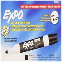 EXPO 82001 Low-Odor Bullet Black Dry Erase Markers For Use On Whiteboards Glass and Non-porous Surf, 1