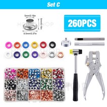5MM 금속 Eyelets 그로멧 키트 설치 도구 펀치 펜치 상자 Leathercraft 신발 벨트 캡 가방 태그 의류 액세, 260pcs Set C