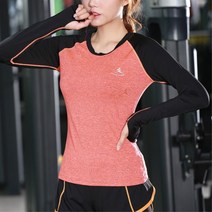 블루모드 트레이닝 헬스 복 웨어 배색 여자 운동 요가 오렌지색 셔츠 긴팔 티