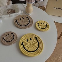 면 린넨 냄비 컵받침 식기매트 스마일 코스터 옐로S