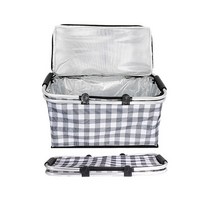 다렌 야외 소풍 바구니 피크닉 바구니 캠핑 휴대용 바구니, 그레이격자, 47*27*24cm