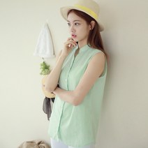 린넨 민소매 솔리드 라임 여성 셔츠 남방 여자 여름 블라우스