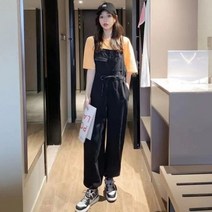카고 점프 슈트 순수한 데일리 트렌디한 개성 있는 심플한 반창고 레트로 스타일 여름 레저 올 매치 루즈핏 여성용 한국 스타일 여름