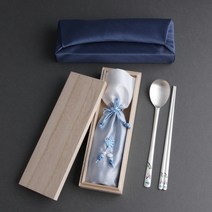 송학 칠보 특 순 은수저 99% 1벌 혼수 예단 명품 고급 결혼예물 은수저세트 부모님 퇴직자 생신 선물, 청색+주머니+보자기