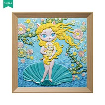 수란 3D 부조 DIY 명화 세트, 34x34cm+선물함+안료+화필x3, 01.고양이 탄생