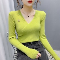 브이넥긴팔니트 이너티셔츠 여성 가을 소매 톱 슬림 솔리드 무지 이니트 1759586476
