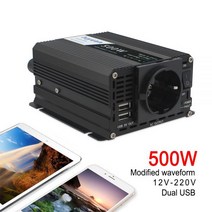 차량용인버터 자동차 12V 24V 캠핑용 인버터 500W 미니 DC 110V 220V AC 듀얼 USB 팬 냉각 수정 된 사인 웨이브, 12V UK
