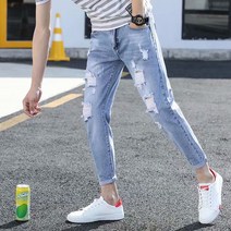 스트레이트 남성 패션 의류 캐주얼 청바지 한국식 찢어진 슬림 바지