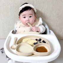실리콘식판 유아 아이 이유식 흡착 식판 식기 세트 4종, 블루