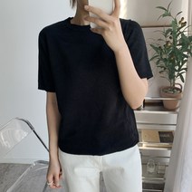 뜨개진 여성용 8컬러 심플 베이직 반팔 니트 라미스라운드