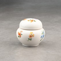 [성연티세라] 백자 야생화 스쿠류 뚜껑 단지 (300g) 꿀단지 경옥고단지 소금단지 고추장항아리