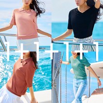 WOW374 SHOP 여성 반팔 니트 4종 (네이비+핑크+브릭+민트)