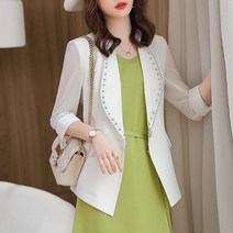 Amaethon 여성 자켓 기본 양복 코트 직업 여성복 쉬폰 7부 소매