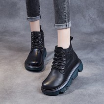 TANC Giikvivi 여성 가죽 부츠 패션 통굽 워커 발이 편한 신발