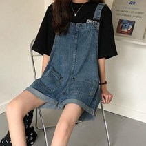 여성 귀여운 느낌 롤업 멜빵 반 바지 여름 팬츠 점프