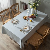제이토리 린넨 방수 식탁보 테이블보 2인 4인 6인용, 연그레이 무지, 6인(130x220cm)